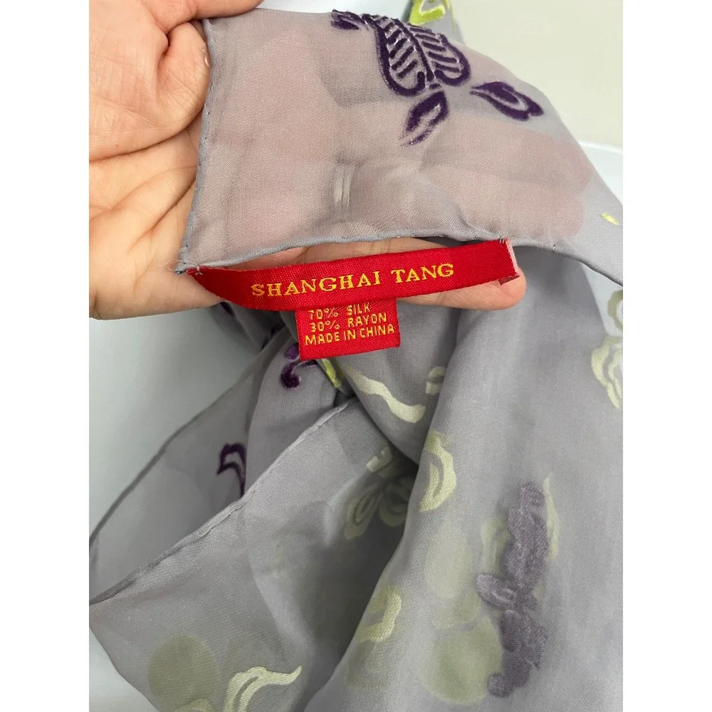 SHANGHAI TANG Women's‎ Lilac Silk Blend Multi Color Handkerchief Scarf